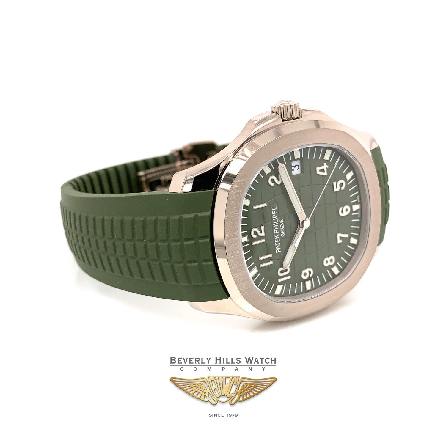 Patek Philippe Aquanaut Jumbo 42.2mm White Gold Khaki 5168g-010 - Beverly Hills Watch Company