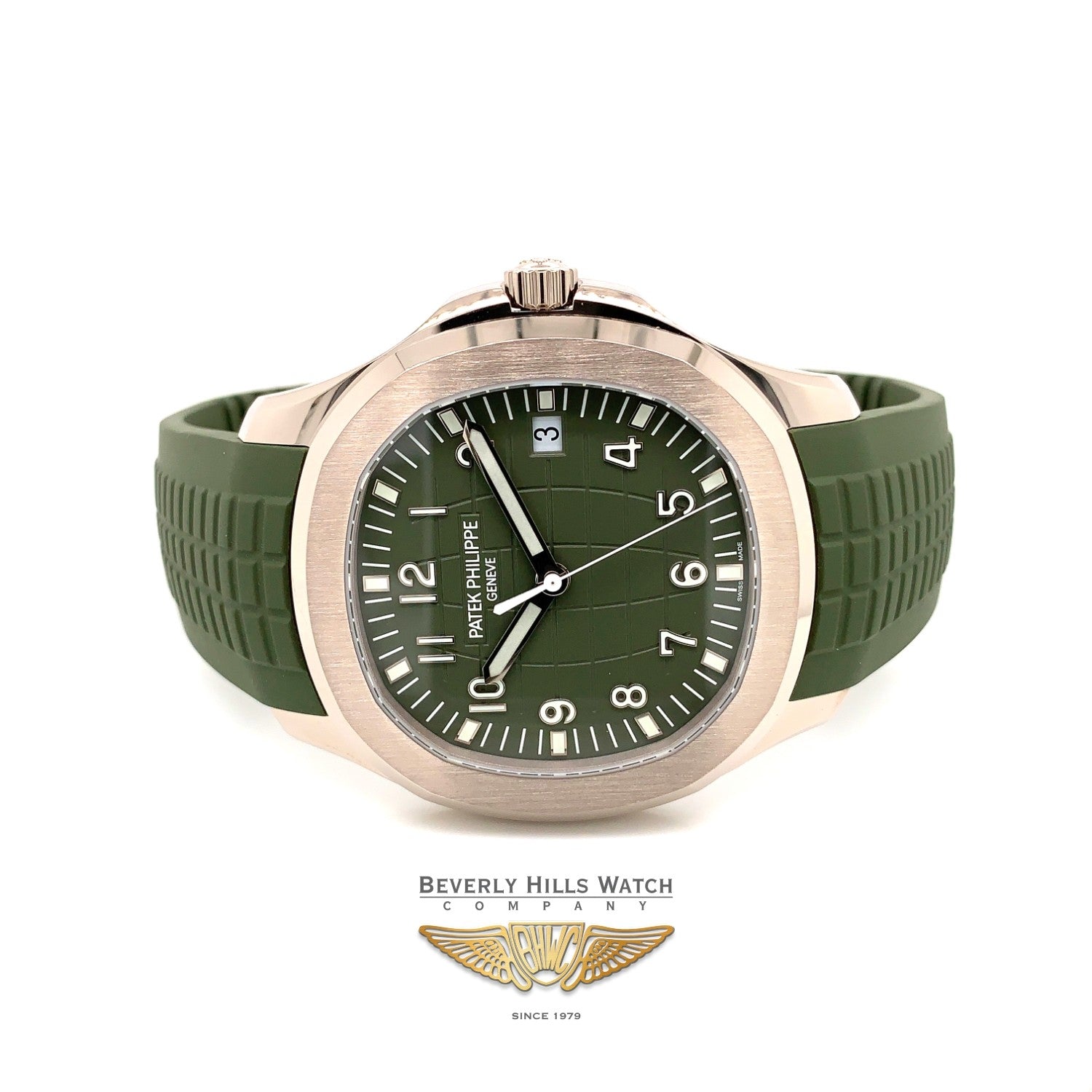 Patek Philippe Aquanaut Jumbo 42.2mm White Gold Khaki 5168g-010 - Beverly Hills Watch Company