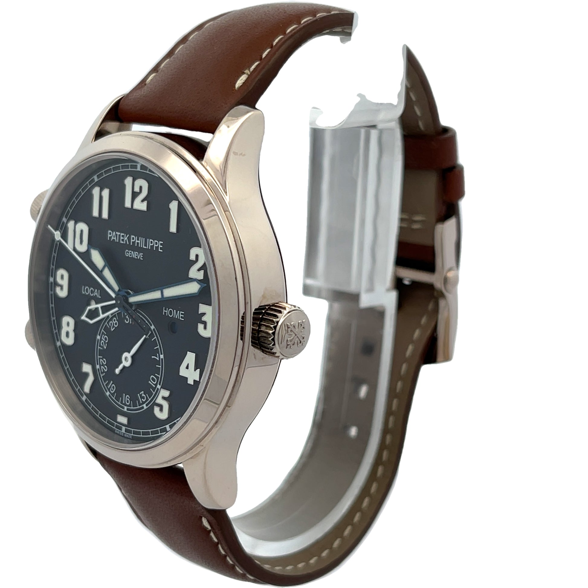 Patek Philippe 42mm Calatrava Pilot Travel Time Blue Dial 5524G-001 - Beverly Hills Watch Company
