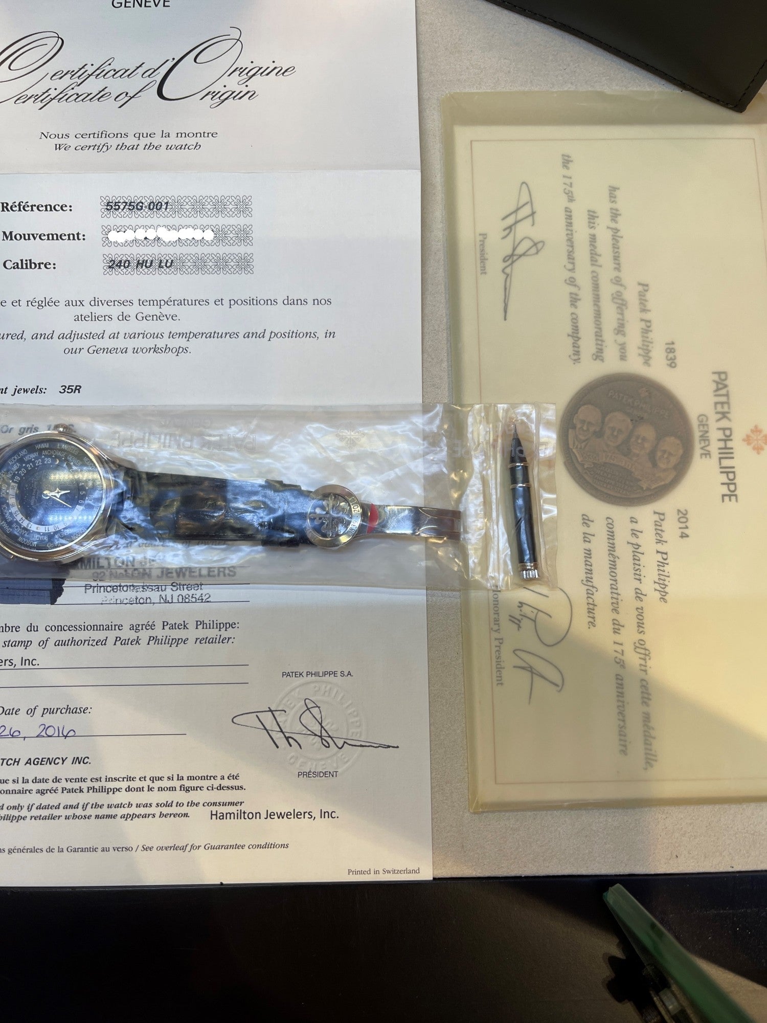 Patek Philippe 175th Anniversary World Timer White Gold Alligator Strap 5575G-001 V27N5U - Beverly Hills Watch Company Watch Store