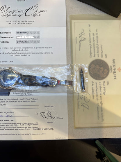 Patek Philippe 175th Anniversary World Timer White Gold Alligator Strap 5575G-001 V27N5U - Beverly Hills Watch Company Watch Store