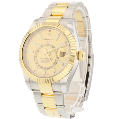 Rolex Sky-Dweller 42mm Stainless Steel Yellow Gold Champagne Dial 326933 4PF8QP
