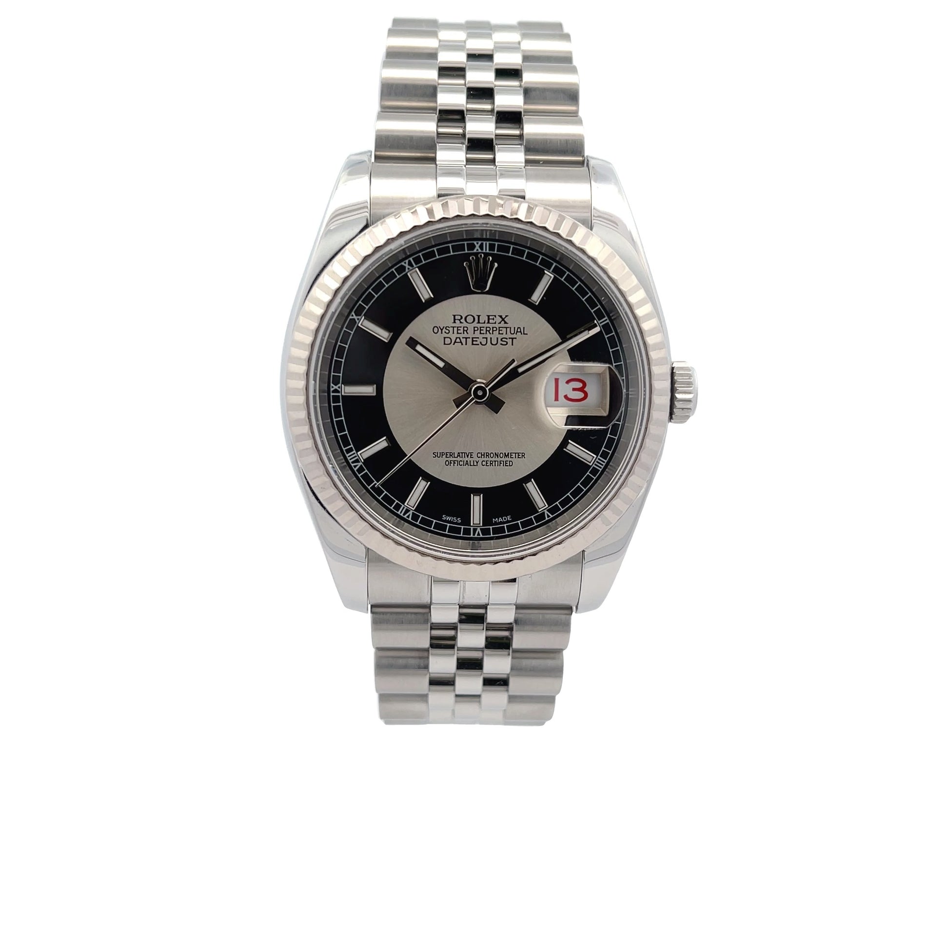 Rolex Datejust 36mm Stainless Steel Jubilee Bracelet Tuxedo Dial 116234 - Beverly Hills Watch Company