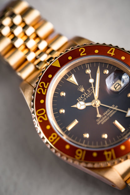 Rolex GMT Master Root Beer Yellow Gold Vintage 16758