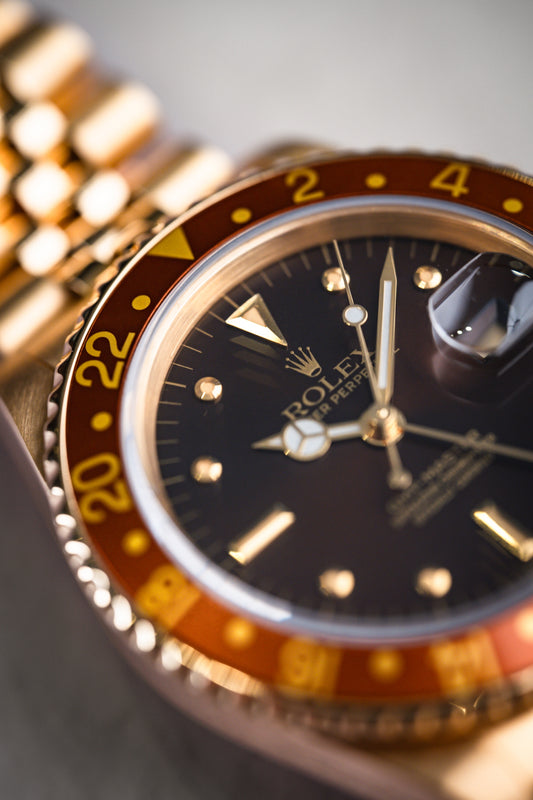 Rolex GMT Master Root Beer Yellow Gold Vintage 16758