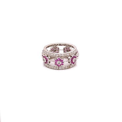 Naira & C Diamond and Pink Sapphire Floral White Gold Ring 6938