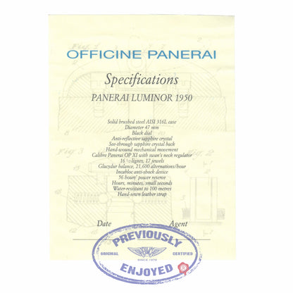 Panerai Luminor 1950 Re-Edition Stainless Steel PAM000127 W13XLD - Beverly Hills Watch Company Watch Store