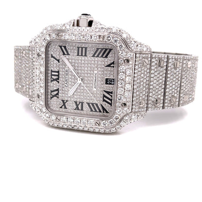 Cartier Santos de Cartier Medium Stainless Steel Customized Diamond Watch WSSA0029 - Beverly Hills Watch Company
