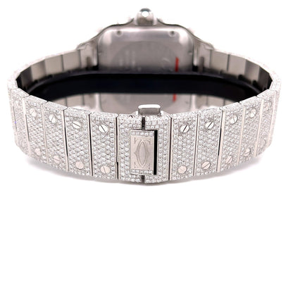 Cartier Santos de Cartier Medium Stainless Steel Customized Diamond Watch WSSA0029 - Beverly Hills Watch Company