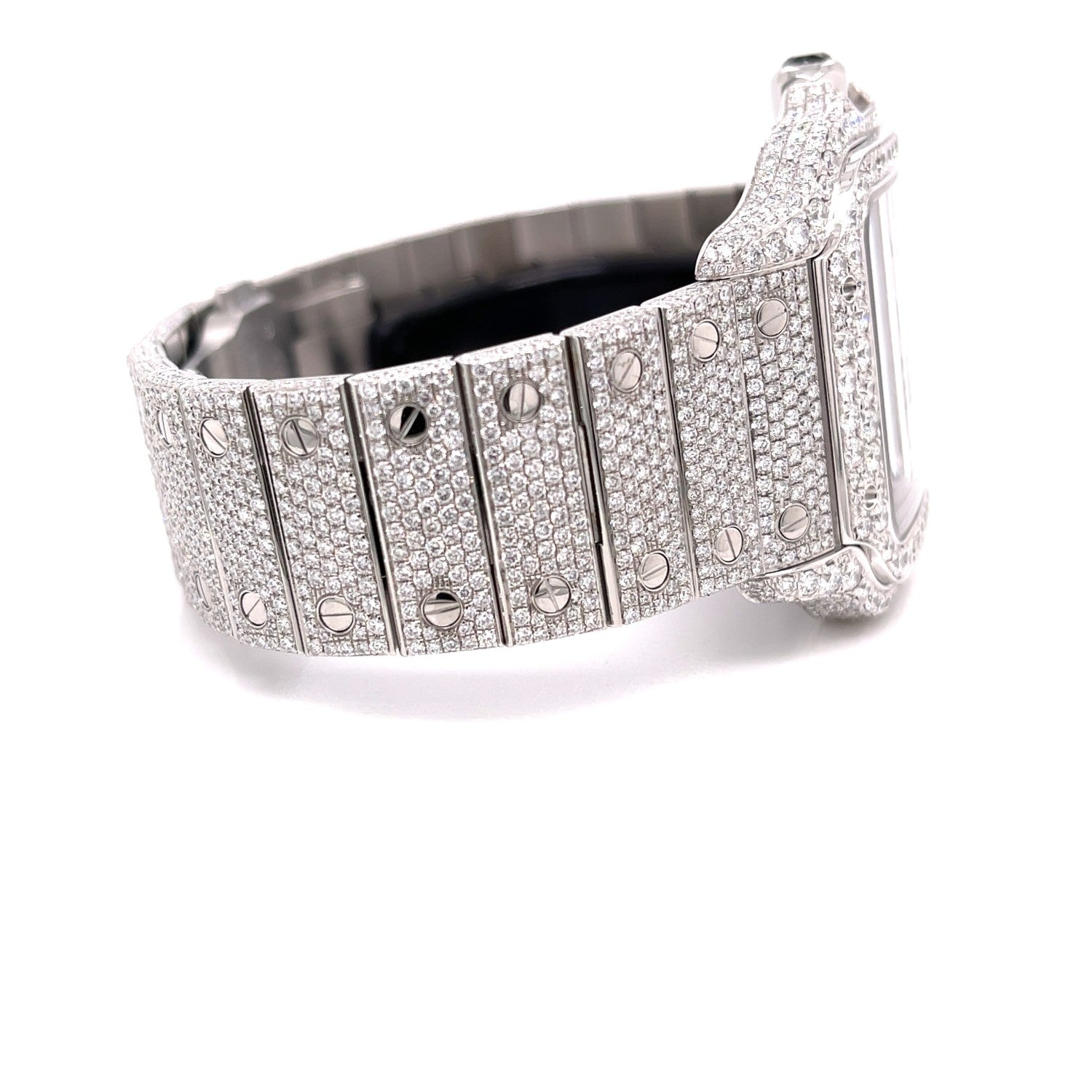 Cartier Santos de Cartier Medium Stainless Steel Customized Diamond Watch WSSA0029 - Beverly Hills Watch Company