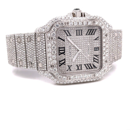 Cartier Santos de Cartier Medium Stainless Steel Customized Diamond Watch WSSA0029 - Beverly Hills Watch Company