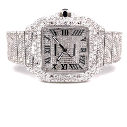 Cartier Santos de Cartier Medium Stainless Steel Customized Diamond Watch WSSA0029 - Beverly Hills Watch Company