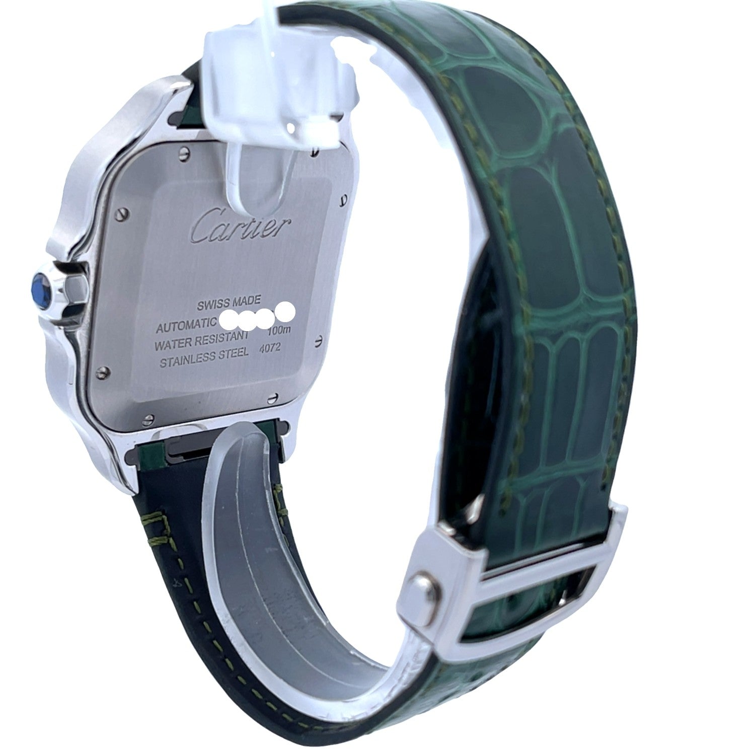Cartier Santos Large Stainless Steel Green Dial WSSA0062 - Beverly Hills Watch Company