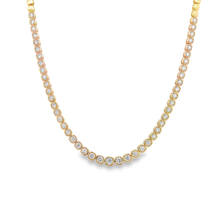 Cushion Bezel Setting Round Diamond 14k Tennis Necklace