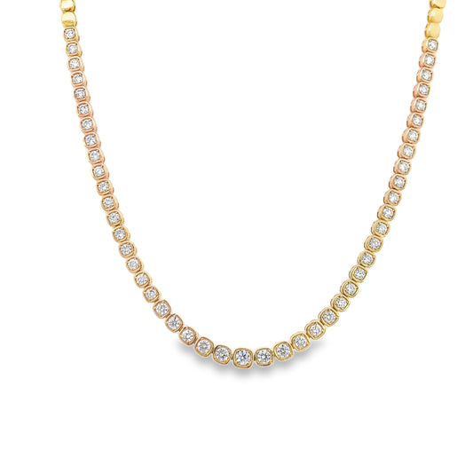 Cushion Bezel Setting Round Diamond 14k Tennis Necklace