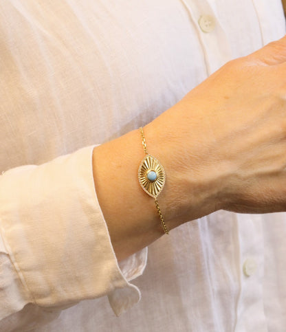 Evil Eye 14k Yellow Gold Diamond Turquoise Bracelet