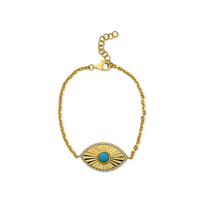 Evil Eye 14k Yellow Gold Diamond Turquoise Bracelet