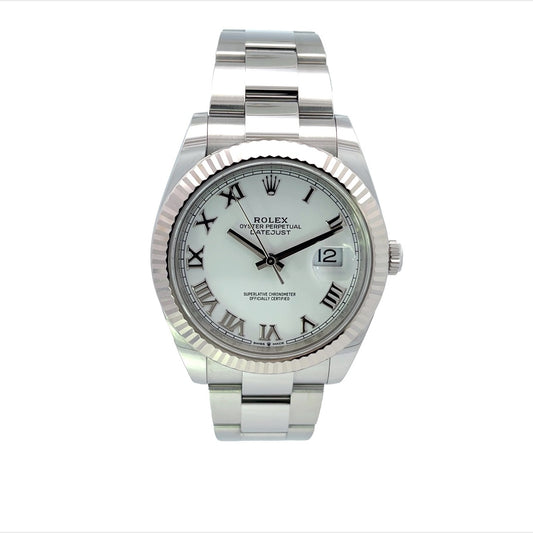 Rolex Datejust 41mm White Dial Silver Roman 126334 - Beverly Hills Watch Company
