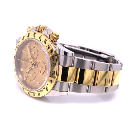 Rolex Daytona Stainless Steel and Yellow Gold Champagne Diamond Dial 116523 - Beverly Hills Watch Company