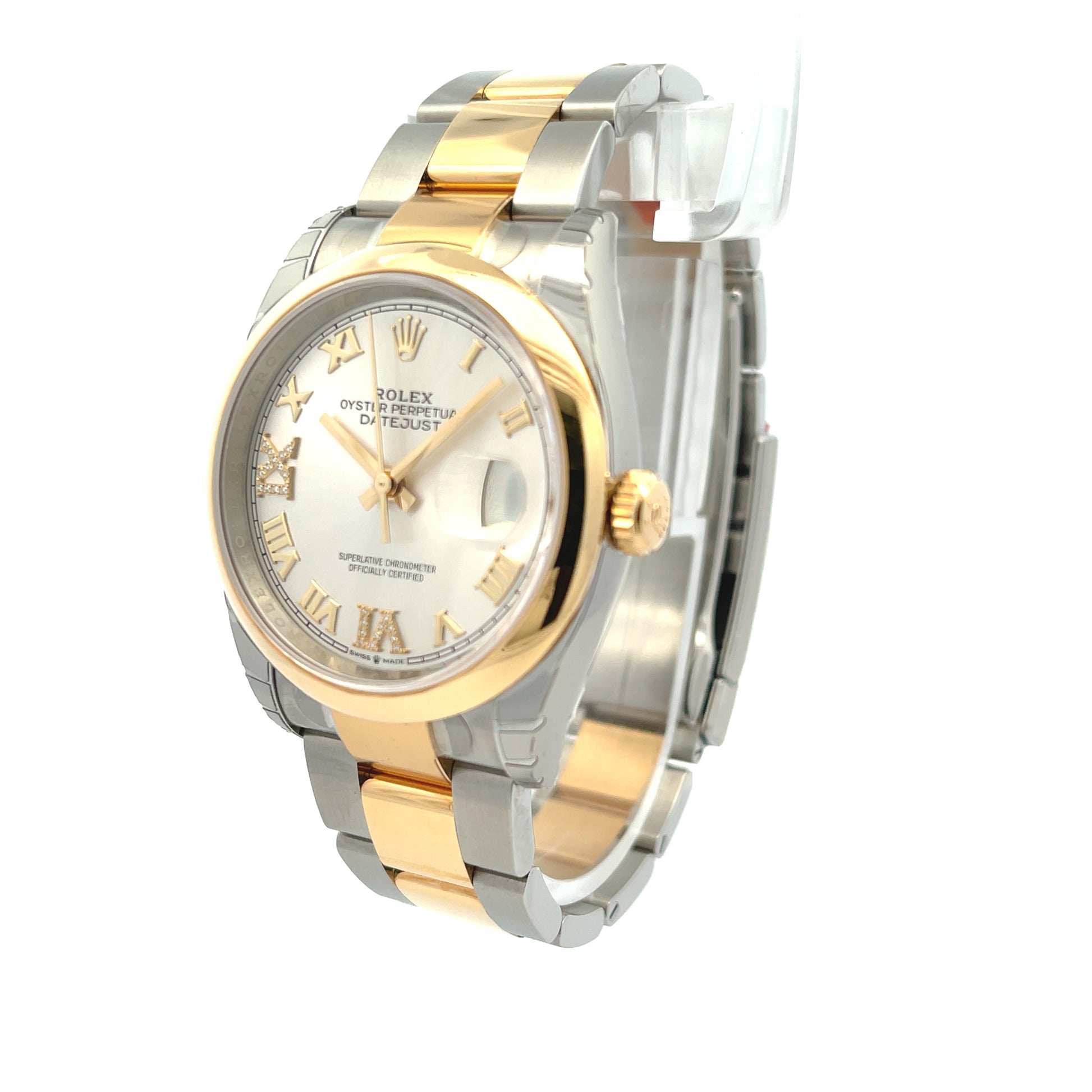 Rolex Datejust 36mm Yellow Gold and Stainless Silver Roman Diamond 126203 - Beverly Hills Watch Company