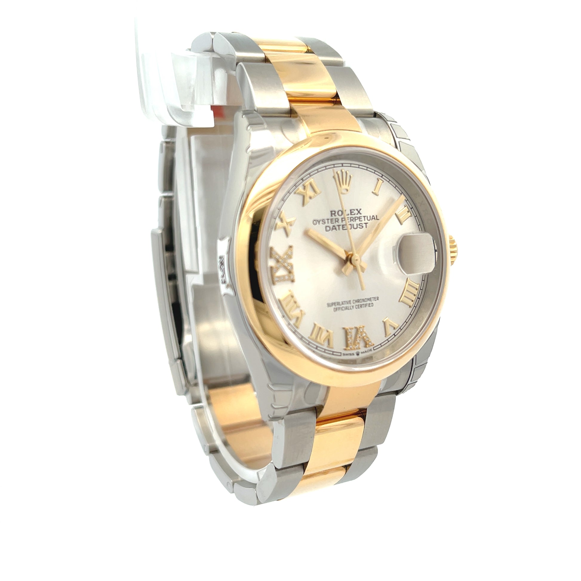 Rolex Datejust 36mm Yellow Gold and Stainless Silver Roman Diamond 126203 - Beverly Hills Watch Company