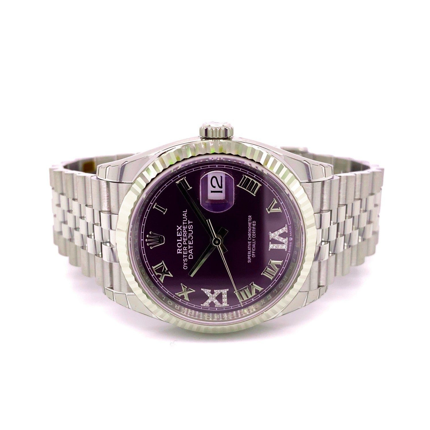Rolex Datejust 36mm Purple Dial Diamond Roman 126234 82KAW7 - Beverly Hills Watch Company