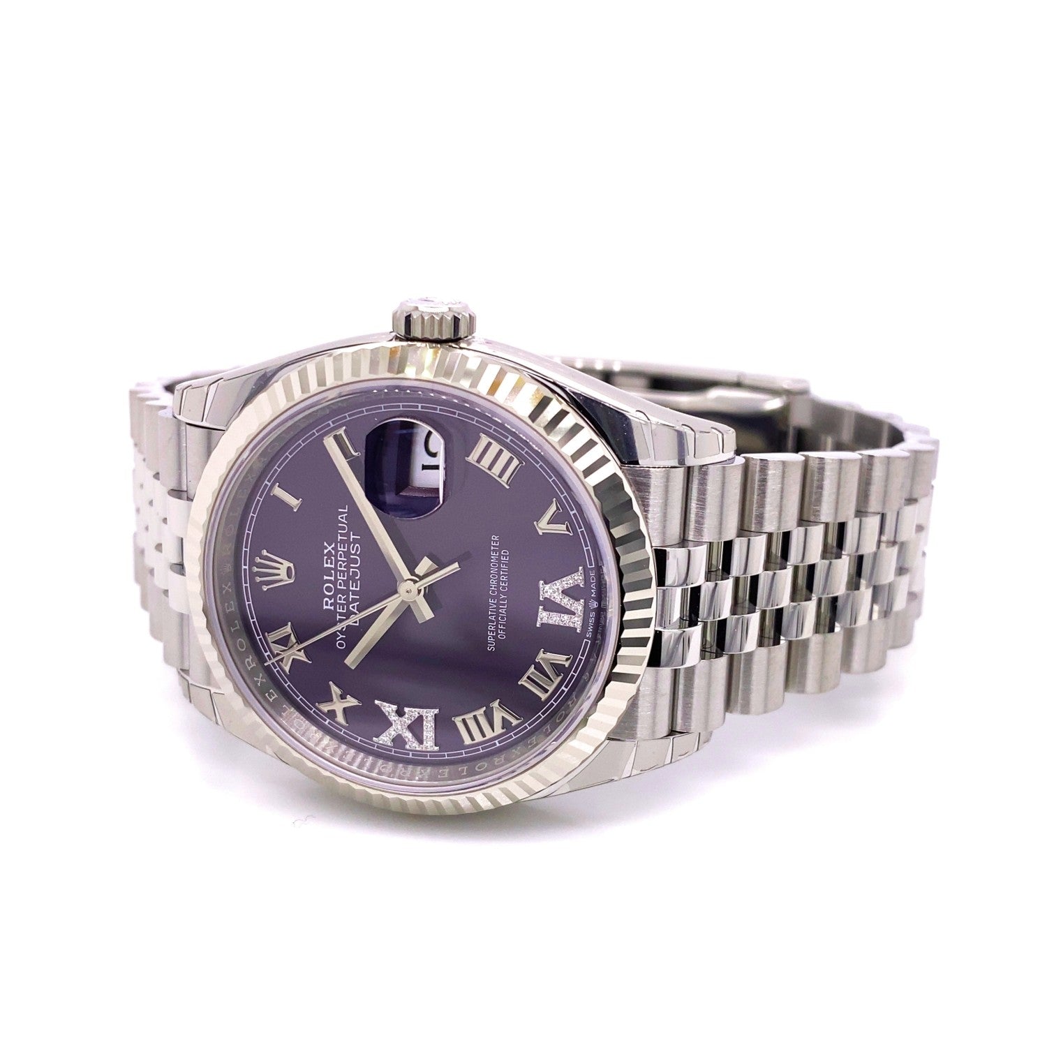 Rolex Datejust 36mm Purple Dial Diamond Roman 126234 82KAW7 - Beverly Hills Watch Company