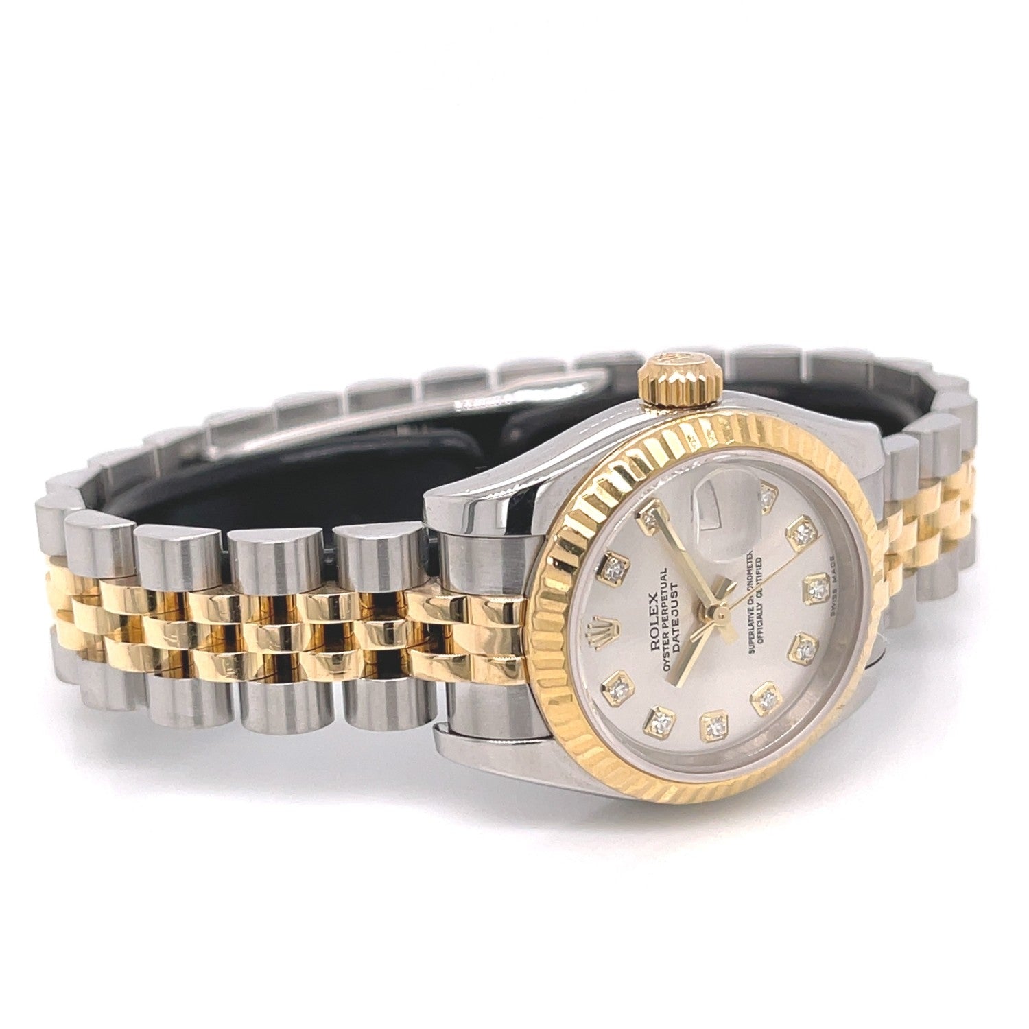 Rolex Datejust 26mm Stainless Steel Yellow Gold Silver Diamond Dial 179173 82TY8T - Beverly Hills Watch Company