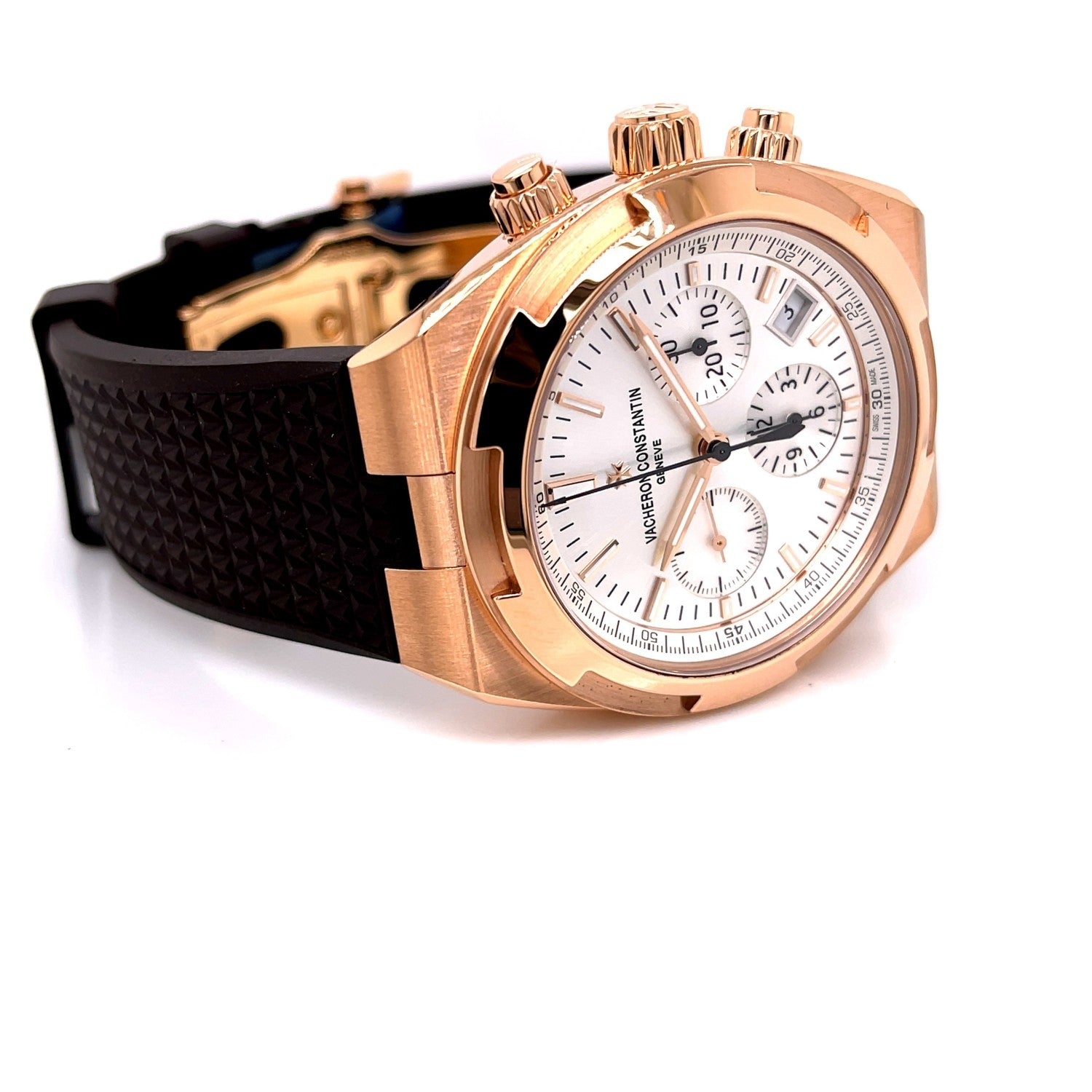 Vacheron Constantin Overseas 42.5mm Rose Gold Chronograph Silver Dial 5500V/000R-B074 86J8ZF - Beverly Hills Watch Company