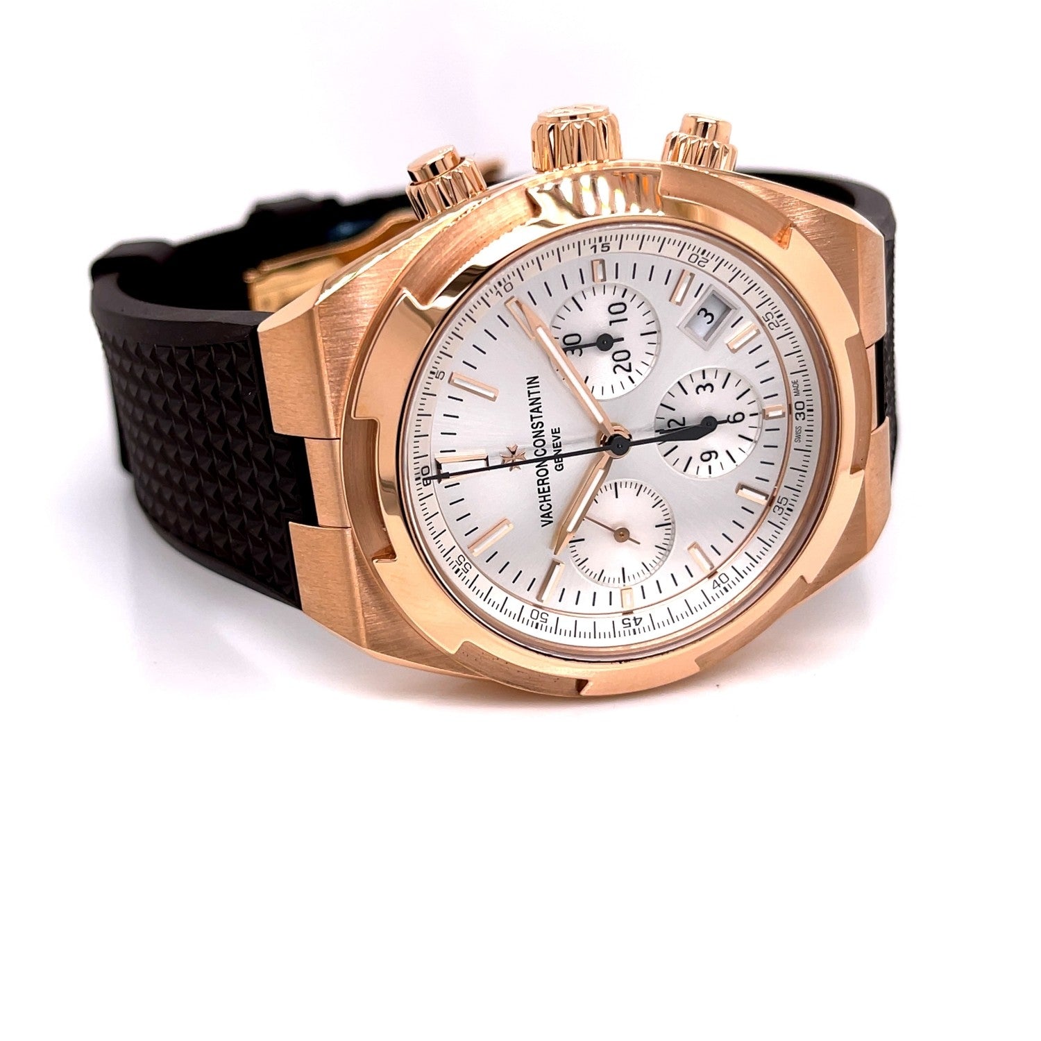 Vacheron Constantin Overseas 42.5mm Rose Gold Chronograph Silver Dial 5500V/000R-B074 86J8ZF - Beverly Hills Watch Company