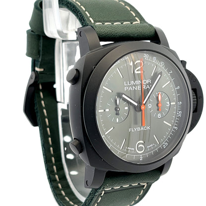 Panerai Luminor Chronograph Flyback 44mm Ceramic Green Dial PAM01498 - Beverly Hills Watch Company