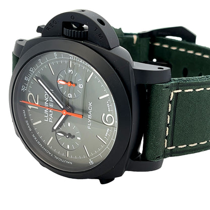 Panerai Luminor Chronograph Flyback 44mm Ceramic Green Dial PAM01498 - Beverly Hills Watch Company