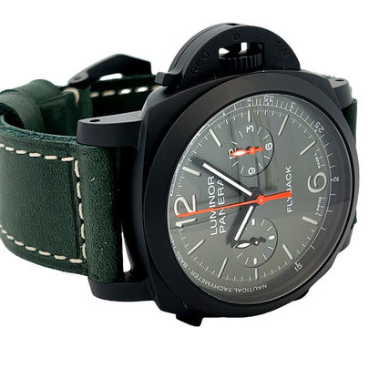 Panerai Luminor Chronograph Flyback 44mm Ceramic Green Dial PAM01498 - Beverly Hills Watch Company