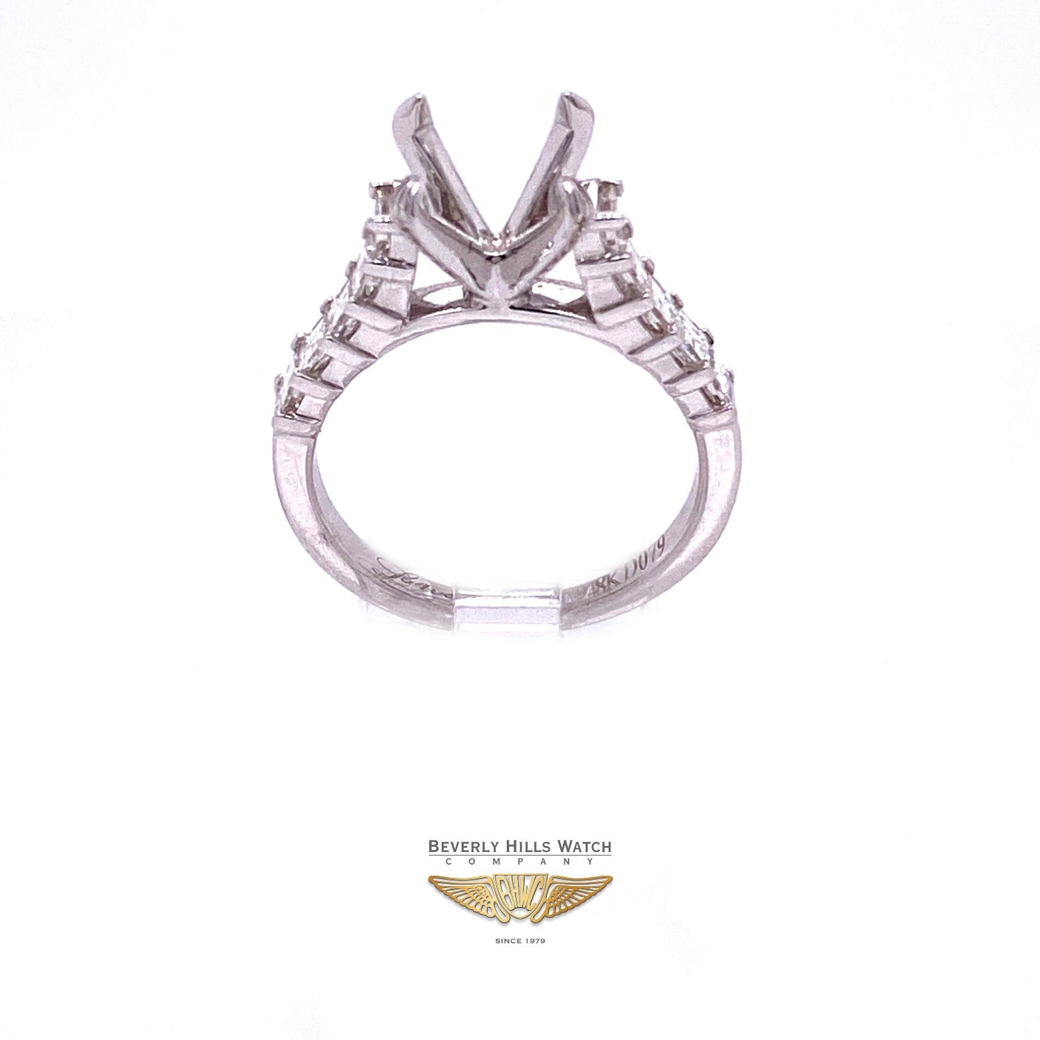 Asscher Cut Diamond Semi-Mount Ring 18K White Gold  - Beverly Hills Watch and Jewelry Store