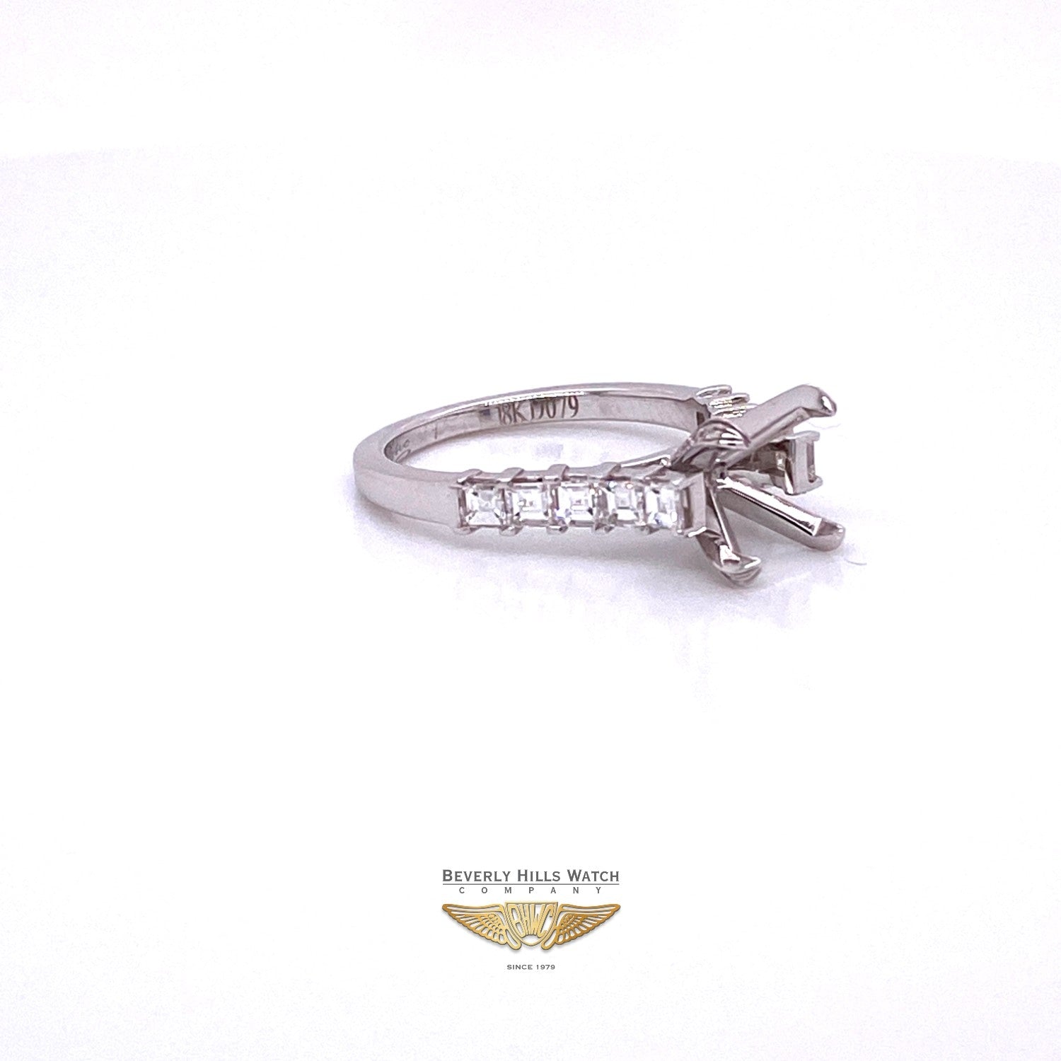 Asscher Cut Diamond Semi-Mount Ring 18K White Gold  - Beverly Hills Watch and Jewelry Store