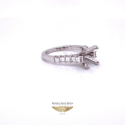 Asscher Cut Diamond Semi-Mount Ring 18K White Gold  - Beverly Hills Watch and Jewelry Store