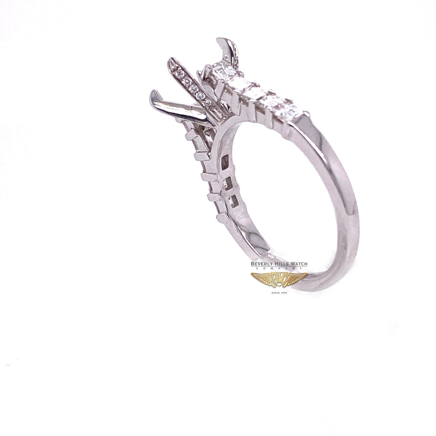 Asscher Cut Diamond Semi-Mount Ring 18K White Gold  - Beverly Hills Watch and Jewelry Store