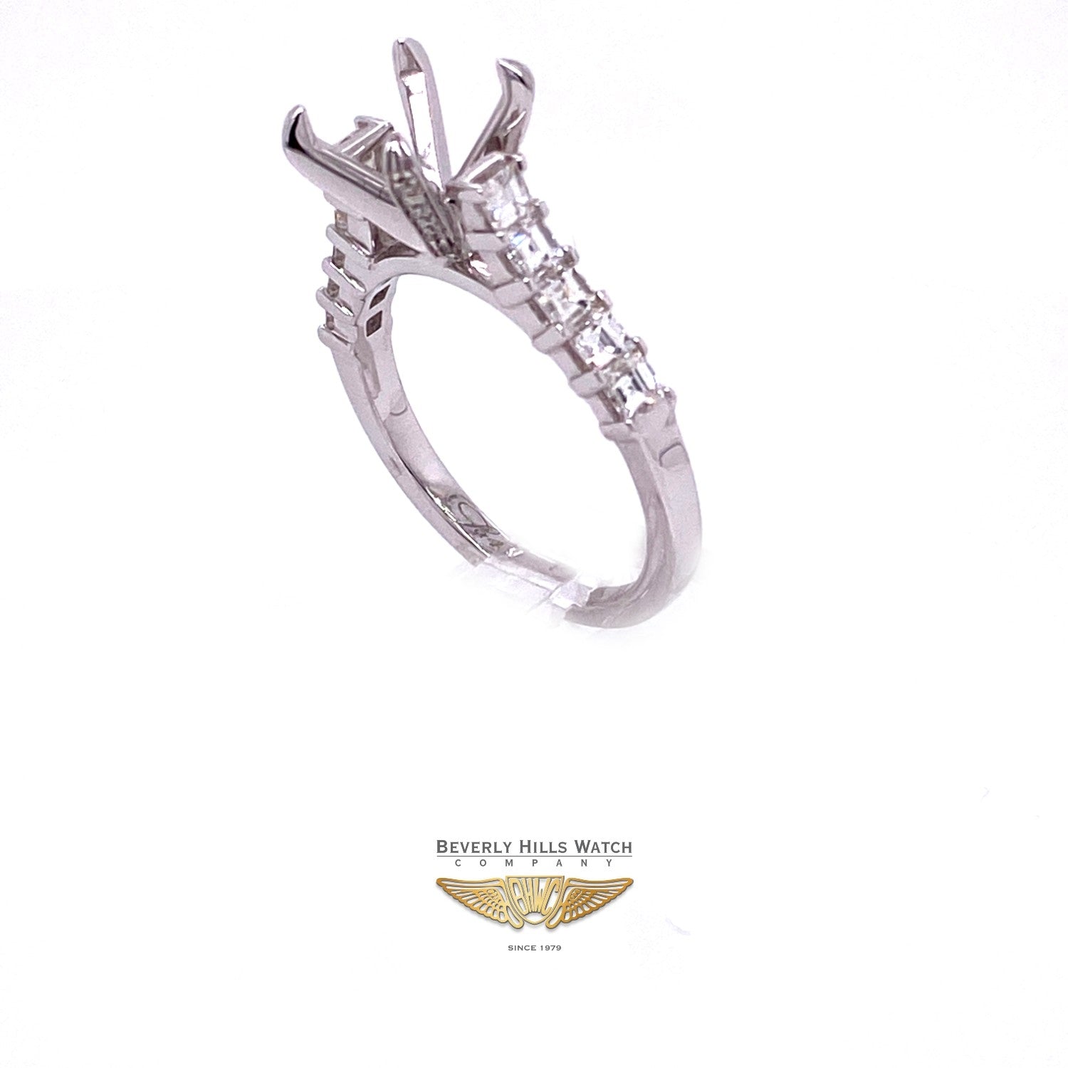 Asscher Cut Diamond Semi-Mount Ring 18K White Gold  - Beverly Hills Watch and Jewelry Store