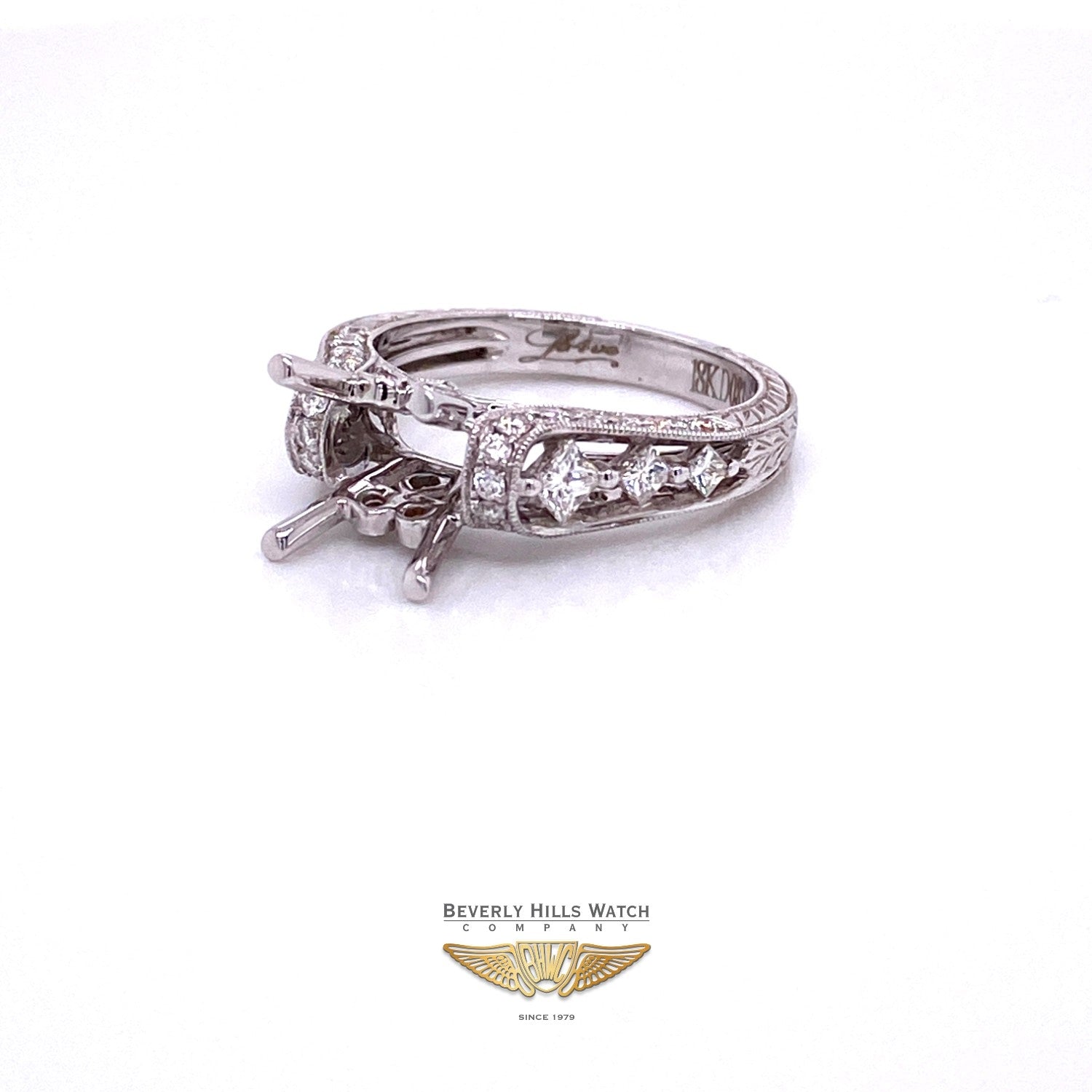 Diamond and 18K White Gold Semi-Mount Ring - Beverly Hills Watch and Jewelry Company