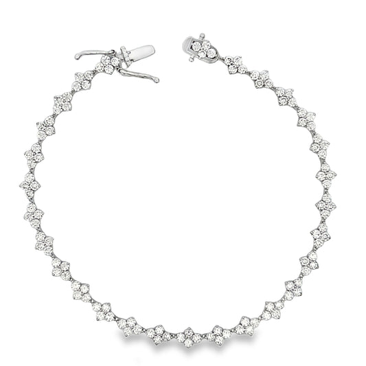Diamond 3.2ct Floral Motif 14k White Gold Bracelet