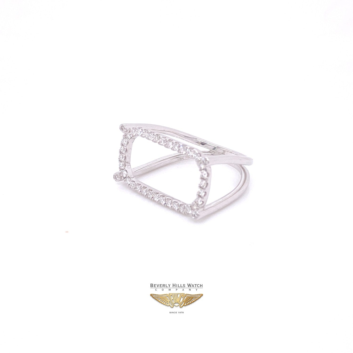 Naira & C Diamond Rectangular Open Ring White Gold 8JH9D5 - Beverly Hills Watch Company