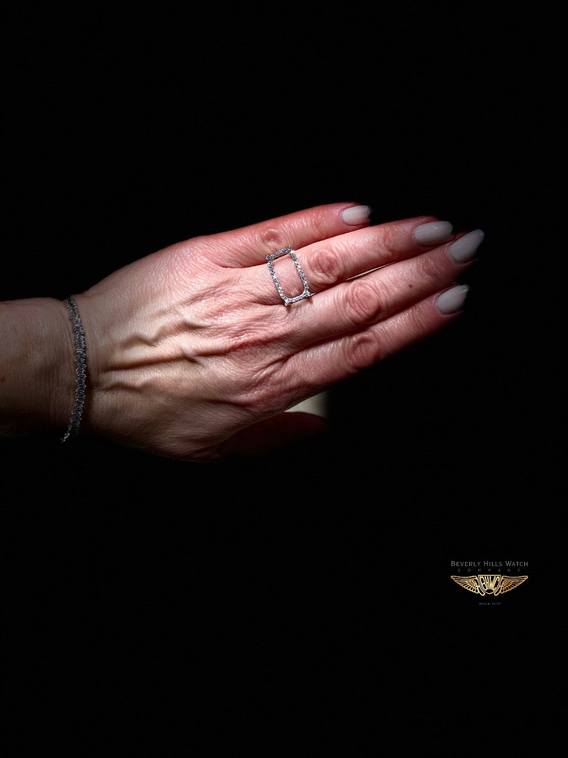 Naira & C Diamond Rectangular Open Ring White Gold 8JH9D5 - Beverly Hills Watch Company