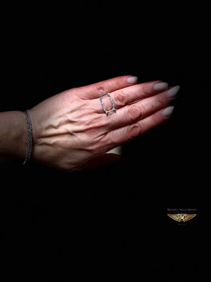 Naira & C Diamond Rectangular Open Ring White Gold 8JH9D5 - Beverly Hills Watch Company