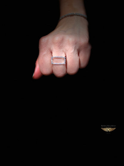 Naira & C Diamond Rectangular Open Ring White Gold 8JH9D5 - Beverly Hills Watch Company