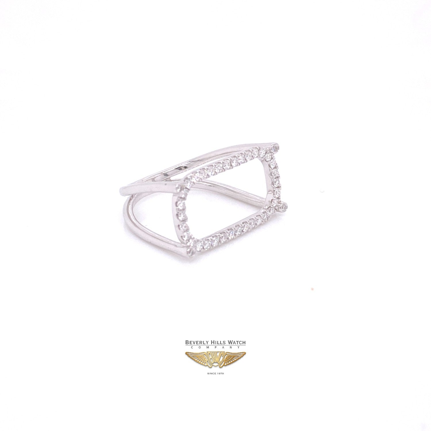Naira & C Diamond Rectangular Open Ring White Gold 8JH9D5 - Beverly Hills Watch Company
