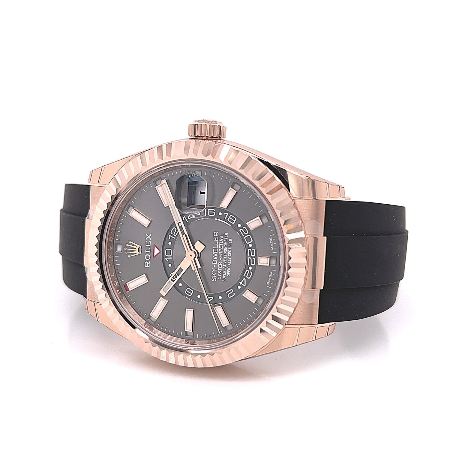 Rolex Sky-Dweller Everose Slate Index Dial Oysterflex 326235 - Beverly Hills Watch Company