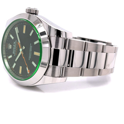 Rolex Milgauss 40mm Green Crystal Stainless Steel Black Dial 116400 8WRHY5 - Beverly Hills Watch Company