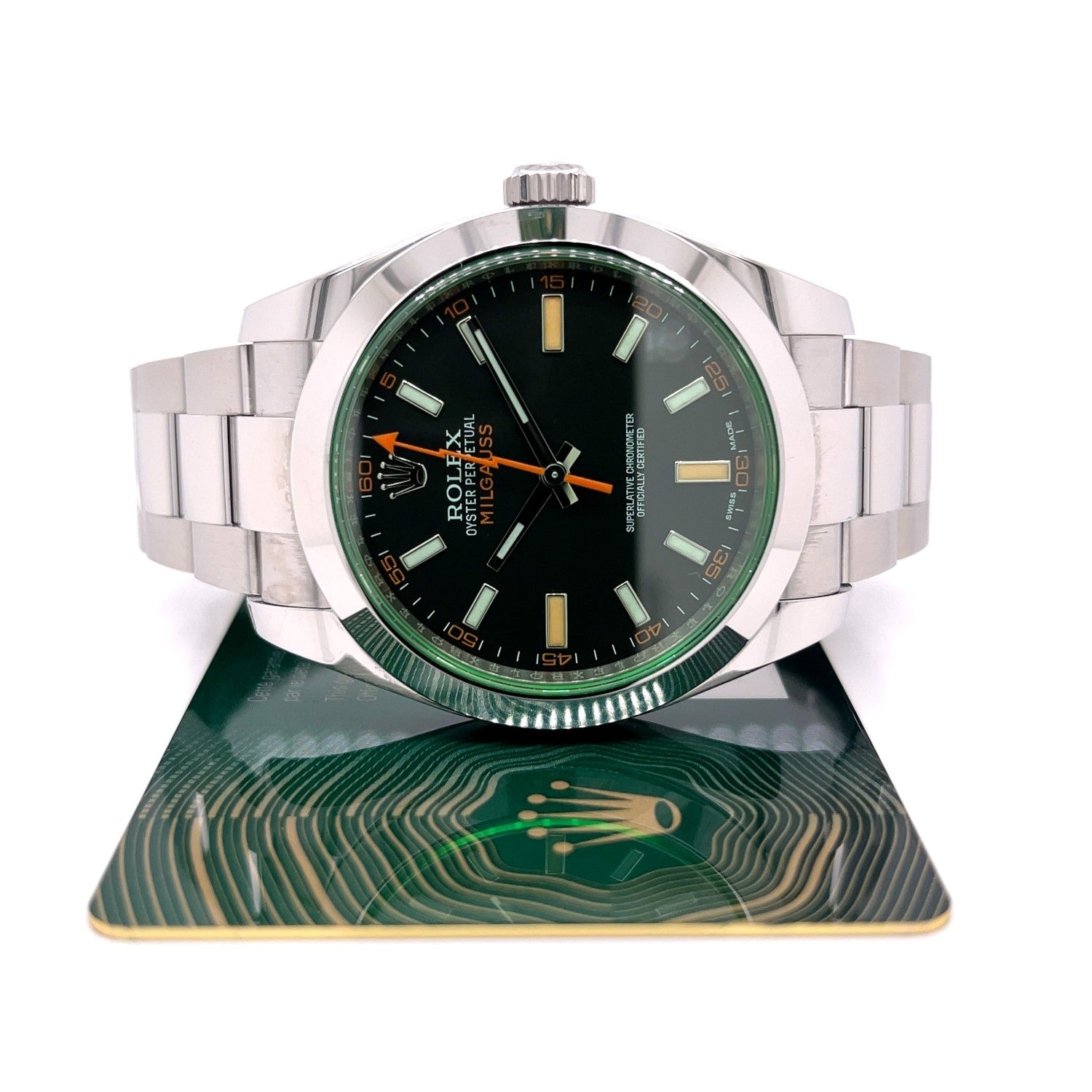Rolex Milgauss 40mm Green Crystal Stainless Steel Black Dial 116400 8WRHY5 - Beverly Hills Watch Company