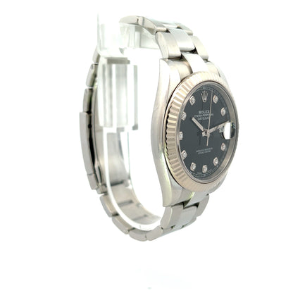 Rolex Datejust 41mm 18k White Gold Bezel Stainless Steel Black Diamond Dial 126334 - Beverly Hills Watch Company