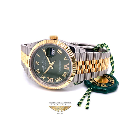 Rolex Datejust 41mm Stainless Steel 18k Yellow Gold Green Diamond Dial 126233 95KWJH - Beverly Hills Watch Company